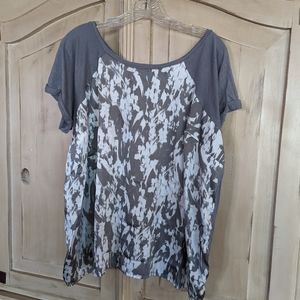 Apt. 9 Short Sleeve Women's Blouse Plus Size 1X Mixed Media Gray Abstract
